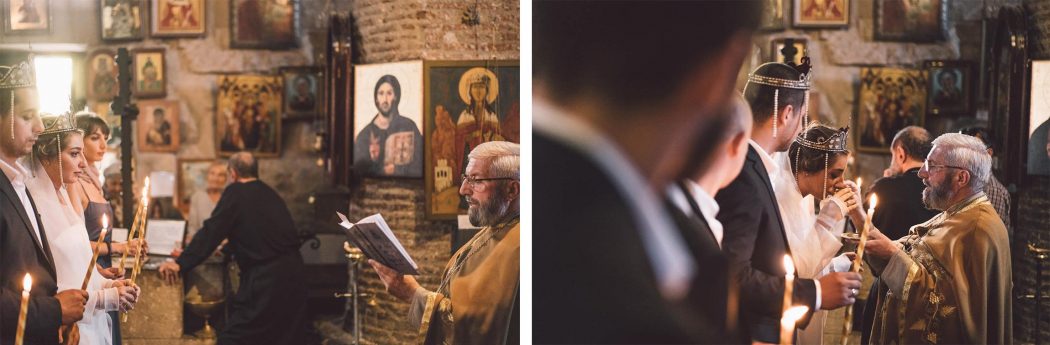Casamento georgiano na geórgia em igreja ortodoxa com padre